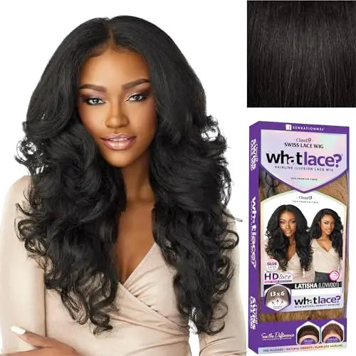 Sensationnel Whatlace Latisha 13¡Á6 Synthetic Wig with Pre-Plucked HD Lace Hairline  1B Off Black