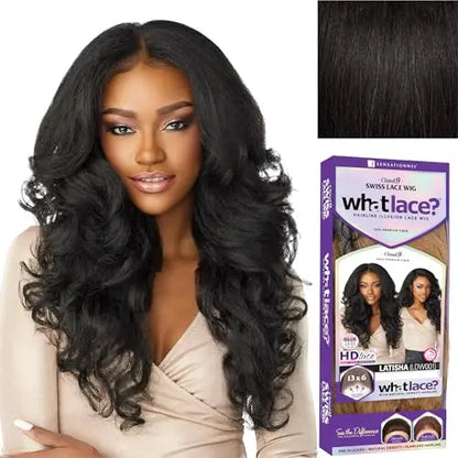 Sensationnel Whatlace Latisha 13¡Á6 Synthetic Wig with Pre-Plucked HD Lace Hairline  1B Off Black