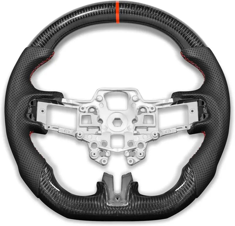 Ford Mustang Carbon Fiber D-Shaped Steering Wheel 2018-2022, Nappa Leather, Hand-Stitched, Fits EcoBoost/GT/Shelby GT350/GT350R