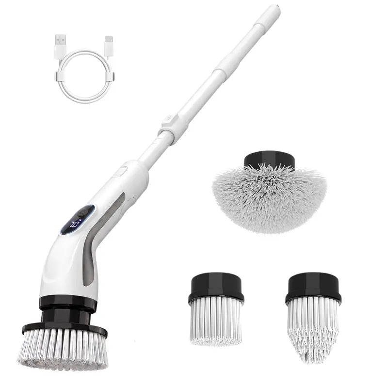 Electric Spin Scrubber with Telescoping Handle and 4 Specialty Cleaning Brush Heads