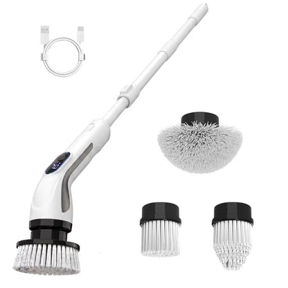 Electric Spin Scrubber with Telescoping Handle and 4 Specialty Cleaning Brush Heads