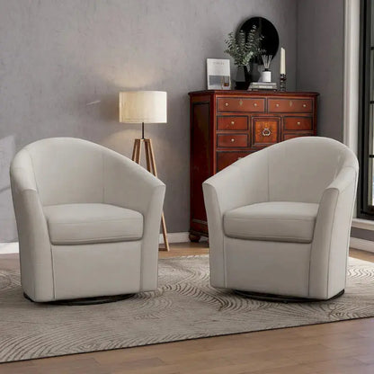 Set of 2 Modern Swivel Barrel Chairs  Upholstered Living Room Accent Seating with 360-Degree Rotation