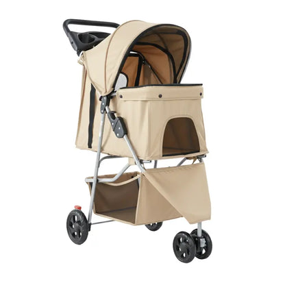 Lightweight Foldable Pet Stroller for Dogs & Cats with Canopy, Basket, and Storage