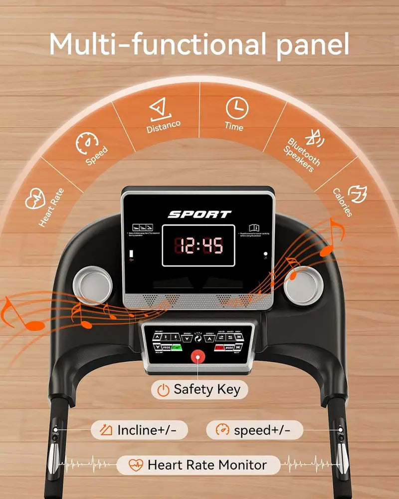 Foldable Home Treadmill  3HP Motor, Auto Incline Adjustment & Bluetooth Connectivity