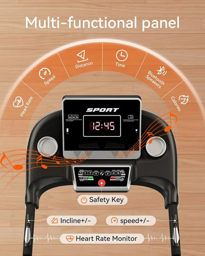 Foldable Home Treadmill  3HP Motor, Auto Incline Adjustment & Bluetooth Connectivity
