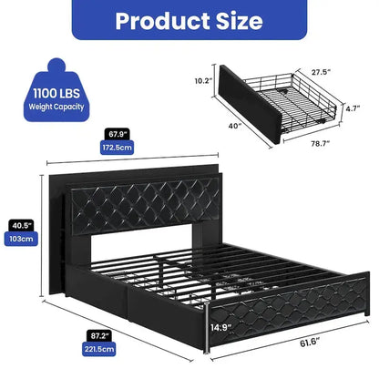 Moasis LED-Uplighted Queen Platform Bed Frame  PU Upholstered Modern Design