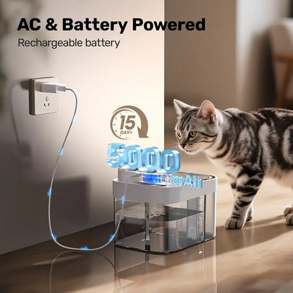 Cat Water Fountain  3L Battery-Powered Dual-Tank Design with Stainless Steel Tray, No Filter Required