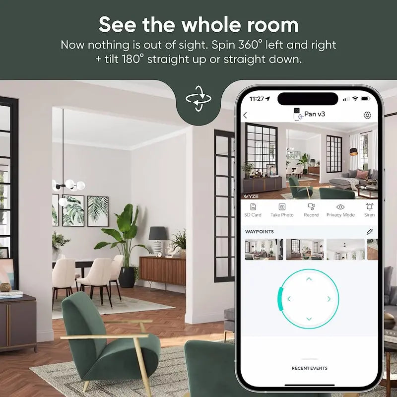 Wyze Cam Pan v3 1080p Indoor/Outdoor WiFi Security Camera with Pan/Tilt/Zoom  White
