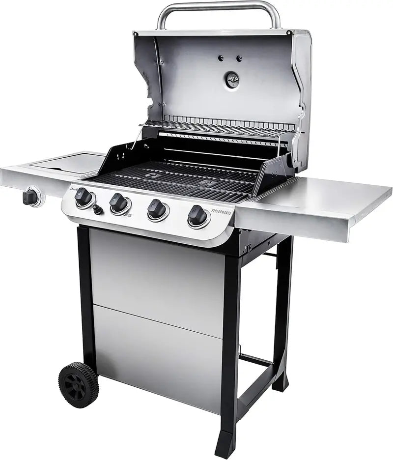 Premium Stainless Steel 4-Burner Gas Grill on Mobile Cart  Even Heat Distribution and Durable Outdoor Cooking Station