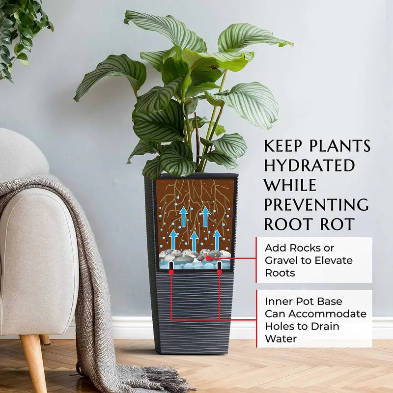 Mueller 27.5″ Heavy Duty M-Resin Tall Planter with Drainage, Frost & Sun Resistant, Indoor/Outdoor Use