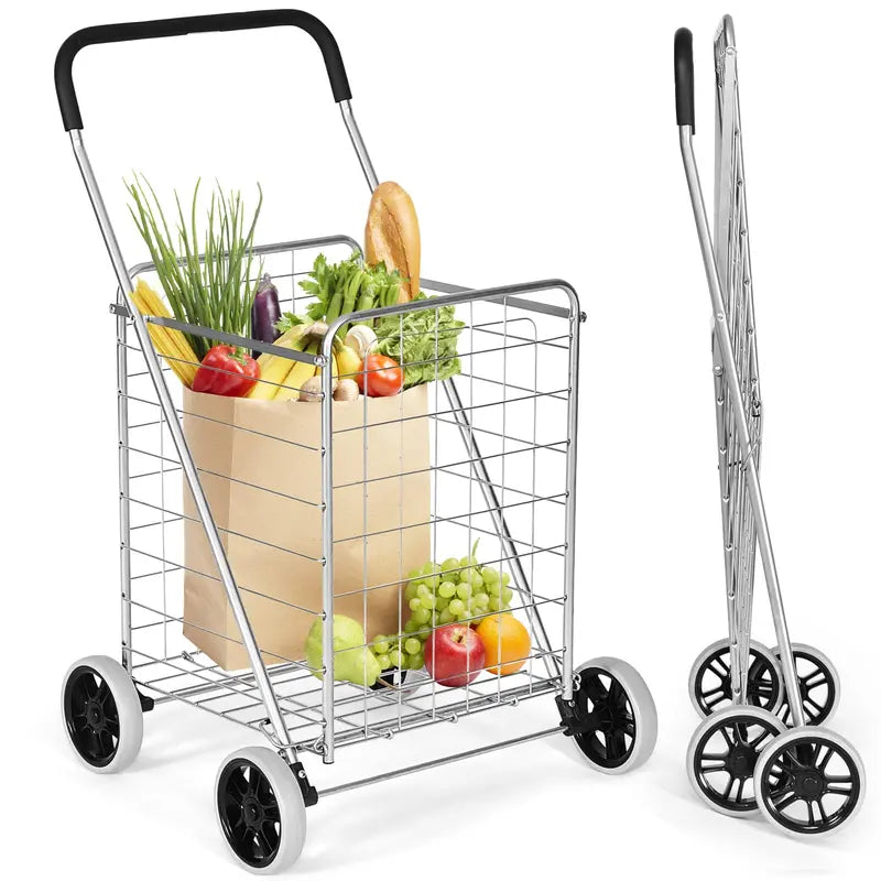 Heavy-Duty Foldable Grocery Cart with Smooth-Rolling Wheels