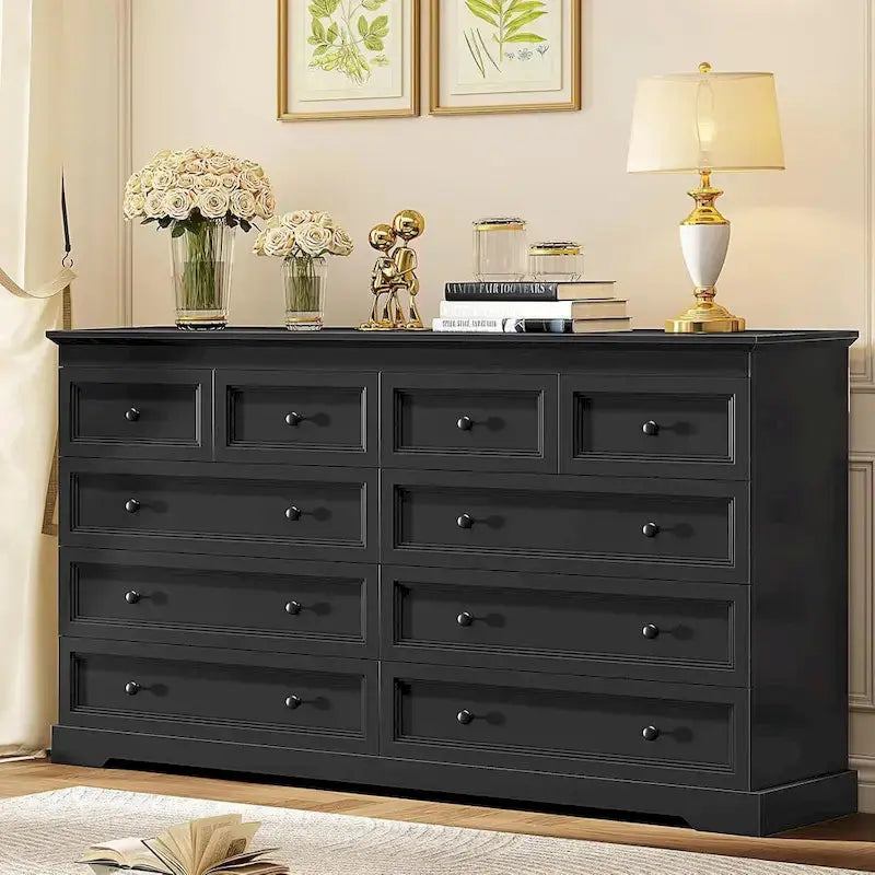 10-Drawer Wooden Dresser  Tall Chest of Drawers with Ample Bedroom Storage Space