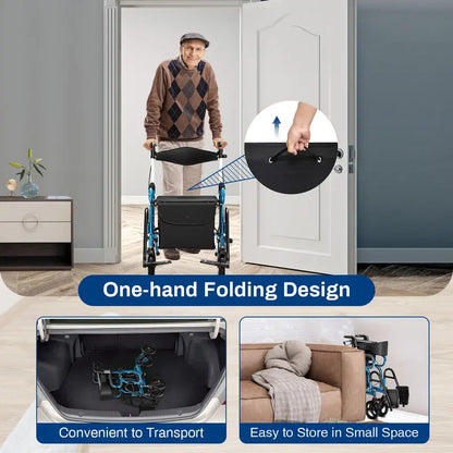 Dual-Mode Rollator Walker with Seat & Brakes  Lightweight Mobility Aid for Seniors