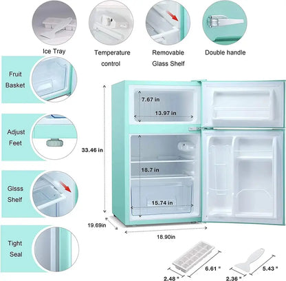 Antarctic Star 3.2 Cu Ft Compact Mini Refrigerator, Adjustable Thermostat, Double Door, Black/White