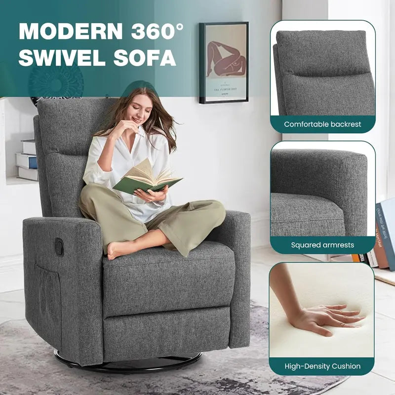 Ergonomic Swivel Rocking Chair with Padded Footrest and Deep Cushioned Seat