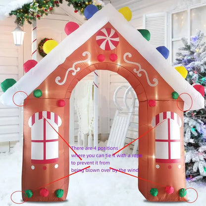 ZXSWONLY 10FT Christmas Inflatable Gingerbread House Archway with LED Lights, Weather Resistant Outdoor Decoration