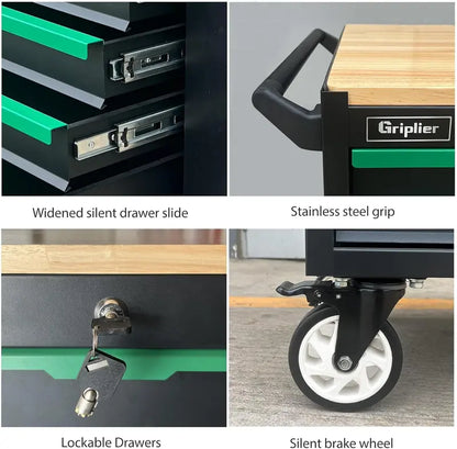 46.8″ Wide 14-Drawer Rolling Tool Chest with Integrated Wood Workbench and Heavy-Duty Brake Casters