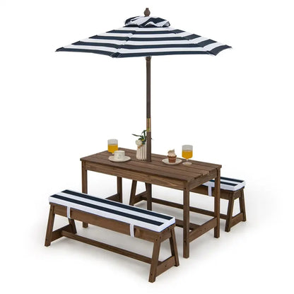 Adjustable Outdoor Kids’ Picnic Table Set with Cushioned Benches and Tilt-Height Umbrella