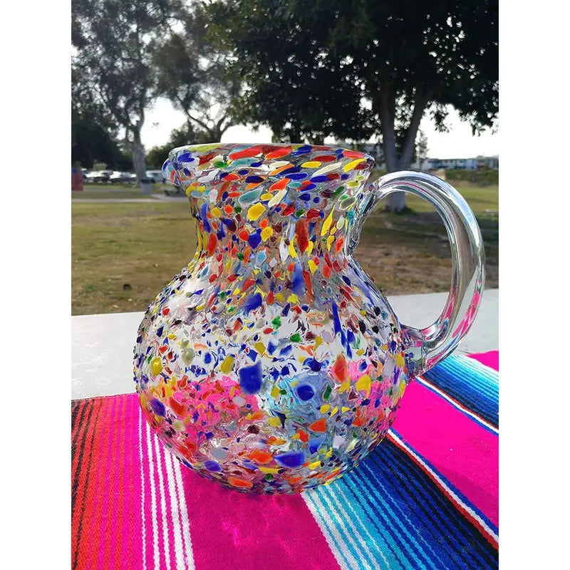 Hand Blown Glass Pitcher  Confetti Rock Design 84 oz.