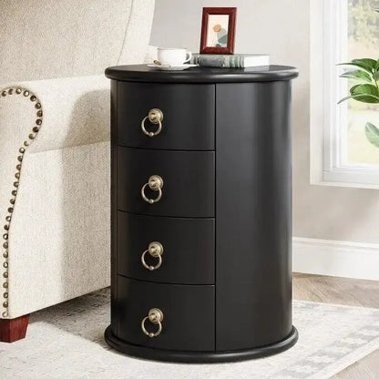 No-Assembly Vintage End Table  Solid Wood Round Side Table with Drawers