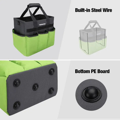 WORKPRO Heavy-Duty Stand-Up Garden Tote Bag  10 Organized Pockets & Adjustable Strap