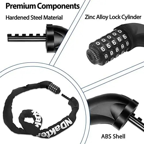 NDakter 5-Digit Combination Heavy Duty Bike Chain Lock  3.2/4.27 Feet Long, Resettable Anti-Theft Security Lock for Bikes, Scooters, Motorcycles, Doors, Gates, Fences