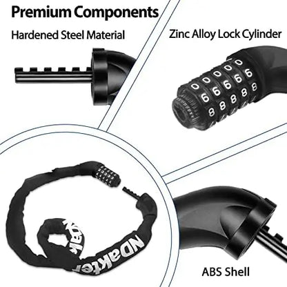 NDakter 5-Digit Combination Heavy Duty Bike Chain Lock  3.2/4.27 Feet Long, Resettable Anti-Theft Security Lock for Bikes, Scooters, Motorcycles, Doors, Gates, Fences