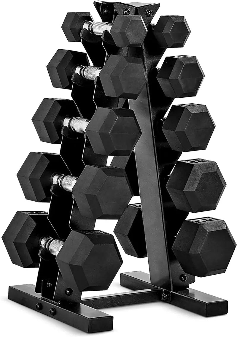 Cap Barbell 150-Lb Coated Hex Dumbbell Set with Vertical Rack  Black Finish