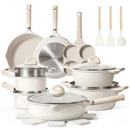 Carote 21-Piece Granite-Coated Nonstick Cookware Set — Eco-Friendly, Induction-Ready, Beige Finish
