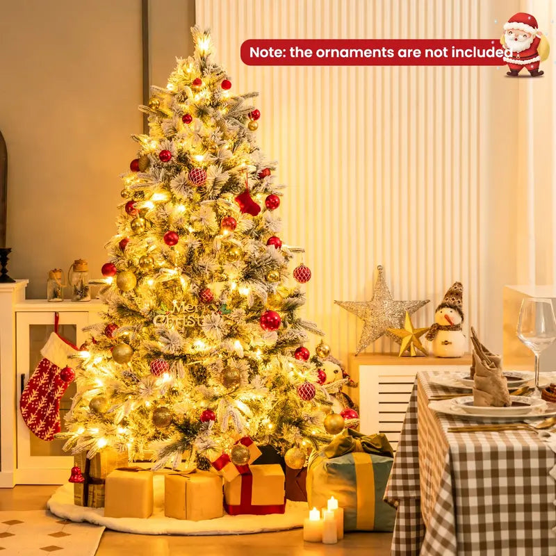 6-Foot Snow-Flocked Pre-Lit Christmas Tree with Realistic Pine Branches