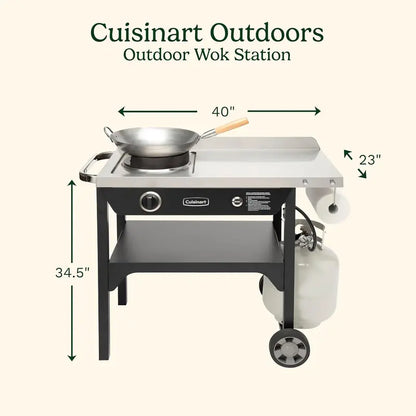Cuisinart Outdoor Wok Station  50,000 BTU High-Heat Burner + 14-Inch Carbon Steel Wok for Authentic Stir-Frying