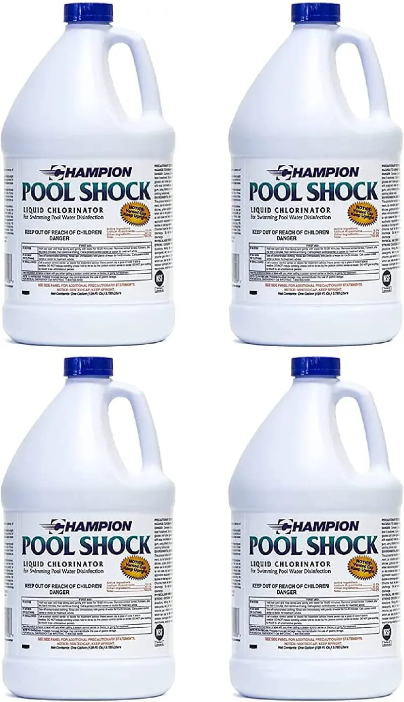 Champion Pool Shock  Ready to Use Liquid Chlorine  Commercial Grade 12.5% Concentrated Strength  4 Gallons