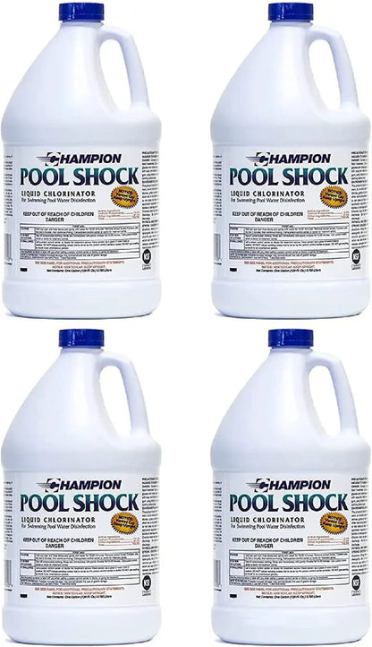 Champion Pool Shock  Ready to Use Liquid Chlorine  Commercial Grade 12.5% Concentrated Strength  4 Gallons
