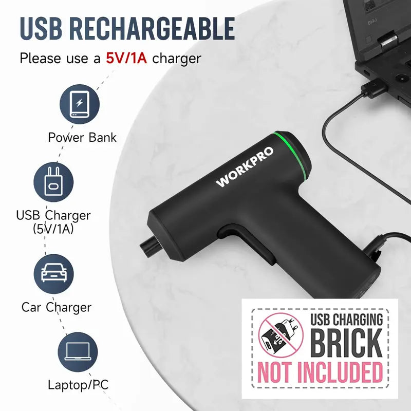 WORKPRO 4V USB-Rechargeable Cordless Screwdriver  Pink Ribbon Edition