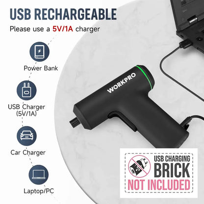 WORKPRO 4V USB-Rechargeable Cordless Screwdriver  Pink Ribbon Edition