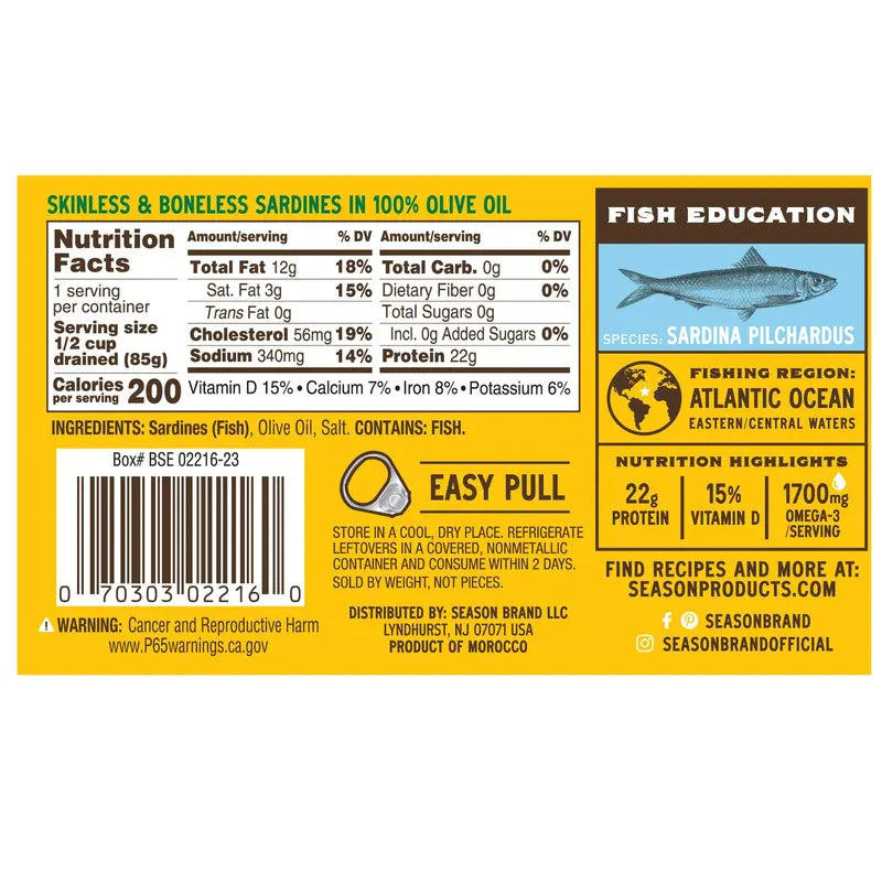 Premium Sardines in Olive Oil  Wild Harvested, Ready-to-Eat, 6-Count Can Set