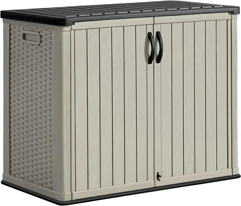 Greesum Horizontal Resin Storage Shed  27 Cu. Ft. Weather-Resistant Outdoor Cabinet for Patio or Garden