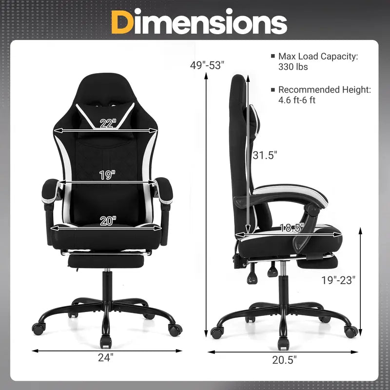 Ergonomic Gaming Chair Featuring Footrest, Linkage Armrests, and Lumbar Support