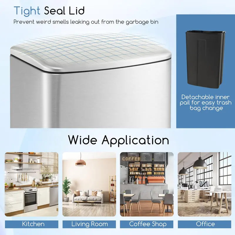 50-Liter Stainless Steel Touchless Trash Can with Locking Lid and Soft-Close Mechanism