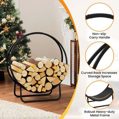 20-Inch Round Heavy-Gauge Metal Log Rack with Stand for Indoor or Outdoor Use
