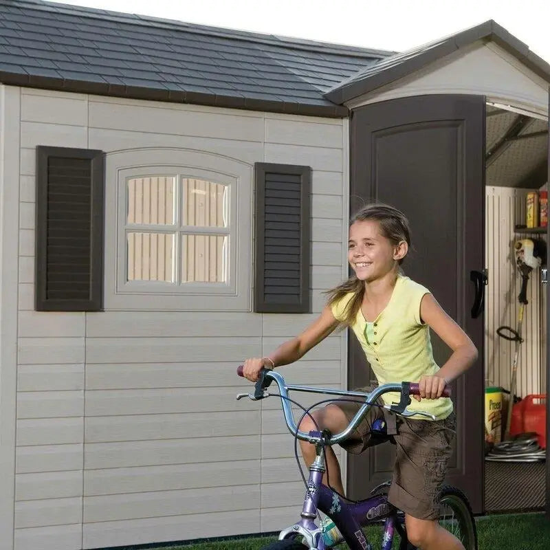 Plastic Tool Shed  15 ft W x 8 ft D, Side-Entry Design, UV-Resistant Polyethylene Construction