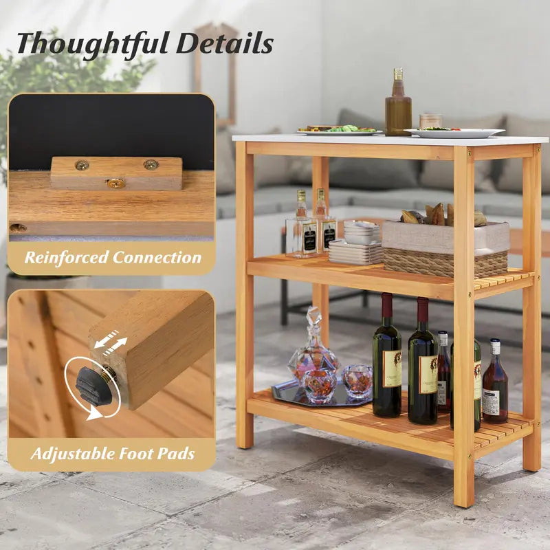 Three-Tier Wooden Patio Sideboard  32″ x 16″ x 36″ Outdoor Serving and Storage Unit