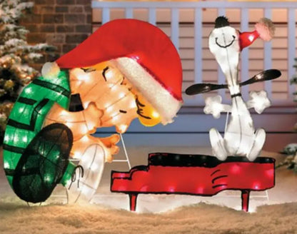 Home Sensibles Christmas Yard Art 32″ Lighted Schroeder & Snoopy Piano Display, Metal, Warm White LED, Weather-Resistant