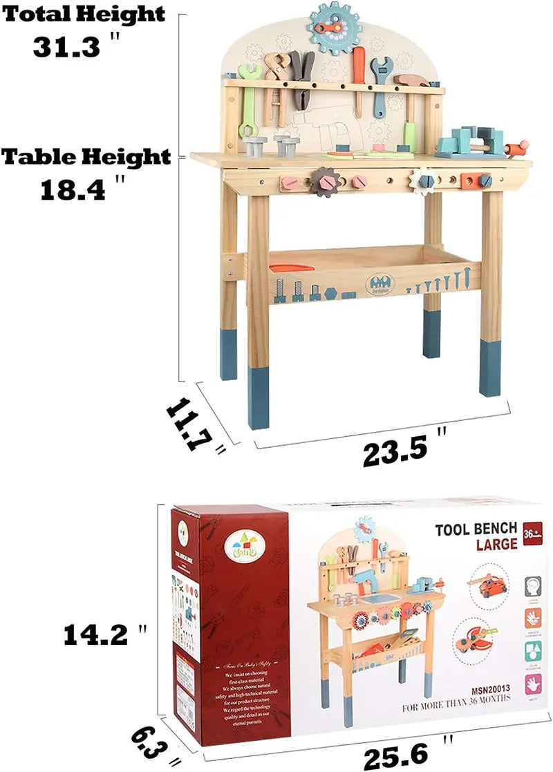 Wooden Kids’ Tool Workbench  Hands-On Construction Play Table with Integrated Tool Set