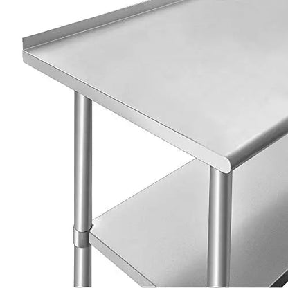 ROCKPOINT Stainless Steel Table for Prep   Work with Backsplash 48 24 Inches, NSF Metal Commercial Kitchen Table