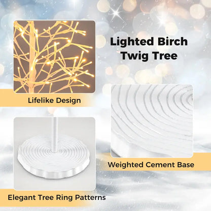 5/6/7-Foot Pre-Lit LED Birch Twig Tree with Warm White Lighting and Reinforced Base
