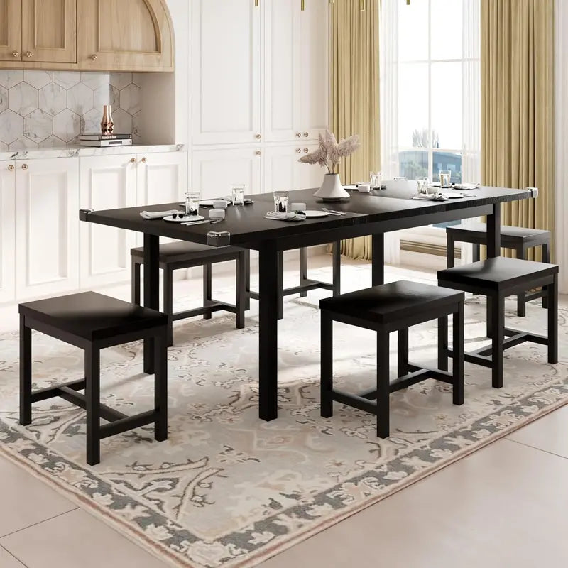 Expandable 63-Inch Dining Table Set Accommodating 4 to 8 Diners