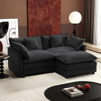 111.4-Inch L-Shaped Modular Cloud Sofa  Chenille 4-Seater with Ottoman & Deep Seat Design