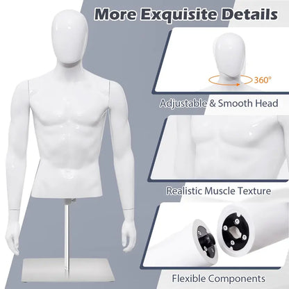 PP Torso Mannequin for Tailoring — Lightweight Male Model Display Stand