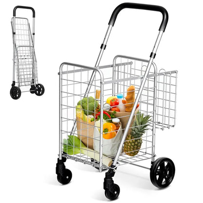 Dual-Basket Folding Utility Cart  Compact Shopping Trolley with 360° Swivel Wheels